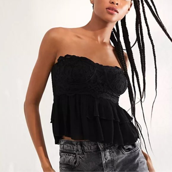 Free People Tops - Free People Adella Corset‎ Crochet Lace Cami Black XS